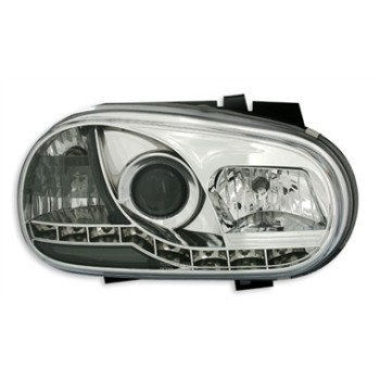 Φανάρια εμπρός Vw Golf IV devil eyes - chrome , με λάμπες (Η1) led - σετ 2τμχ.