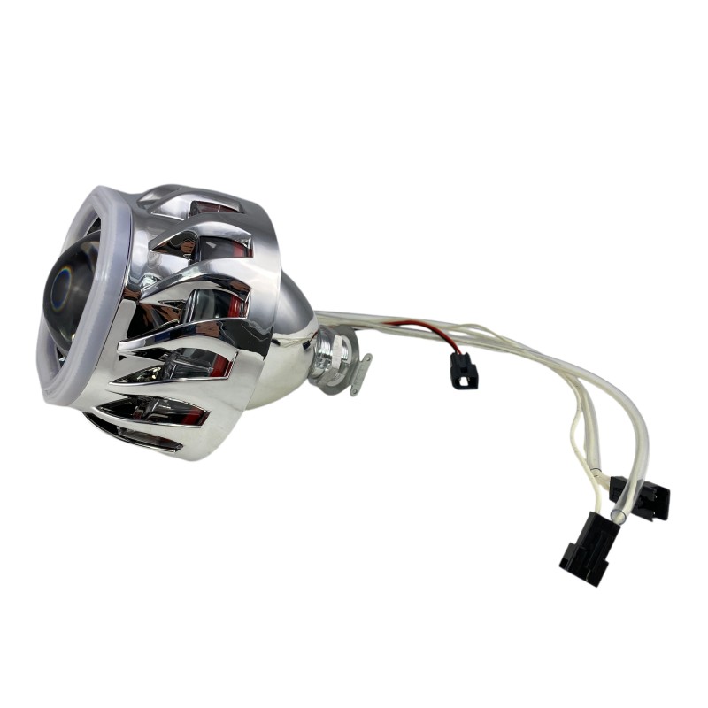Bi xenon προτζέκτορες 2.5'' Morimoto Mini Spiral - με τετράγωνα δαχτυλίδια για angel eyes - μπλε μικρό και κόκκινο μεγάλο δαχτυλίδι -2 τμχ.