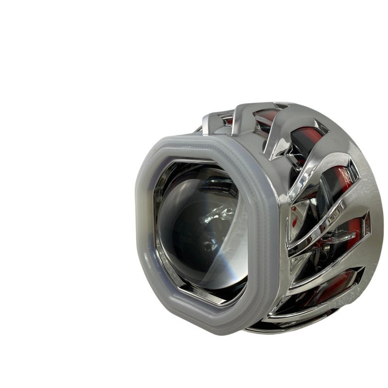 Bi xenon προτζέκτορες 2.5'' Morimoto Mini Spiral - με τετράγωνα δαχτυλίδια για angel eyes - μπλε μικρό και κόκκινο μεγάλο δαχτυλίδι -2 τμχ.
