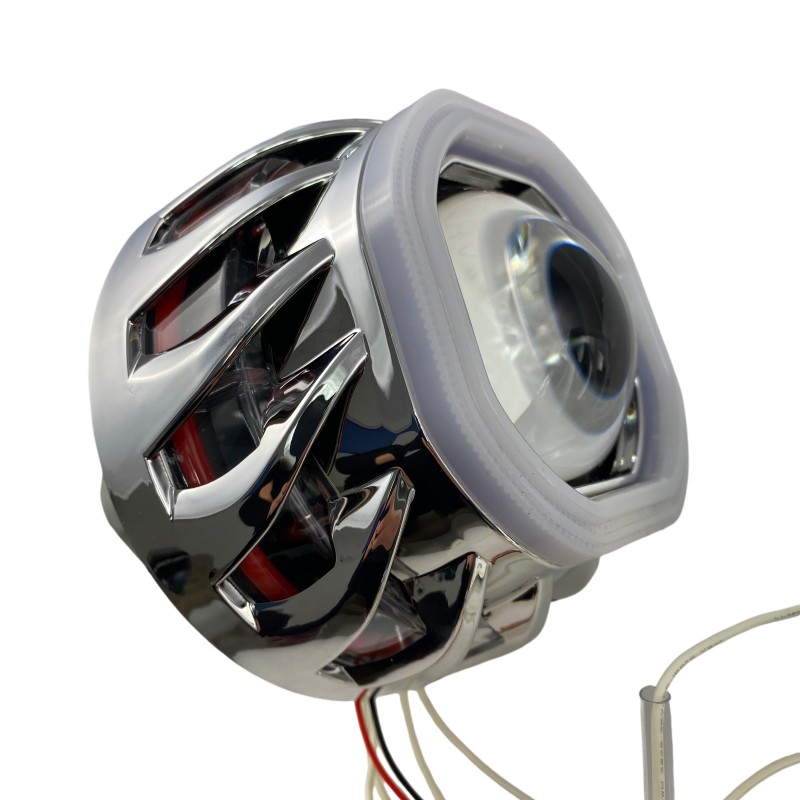 Bi xenon προτζέκτορες 2.5'' Morimoto Mini Spiral - με τετράγωνα δαχτυλίδια για angel eyes - μπλε μικρό και κόκκινο μεγάλο δαχτυλίδι -2 τμχ.