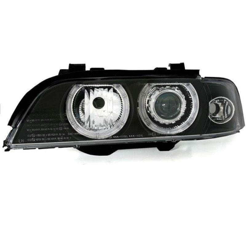 Φανάρια εμπρός BMW E39 (1995-2000) angel eyes - μαύρα , χωρίς λάμπες (Η7/D2S) - σετ 2τμχ.