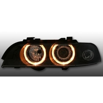 Φανάρια εμπρός BMW E39 (1995-2000) angel eyes - μαύρα , χωρίς λάμπες (Η7/D2S) - σετ 2τμχ.