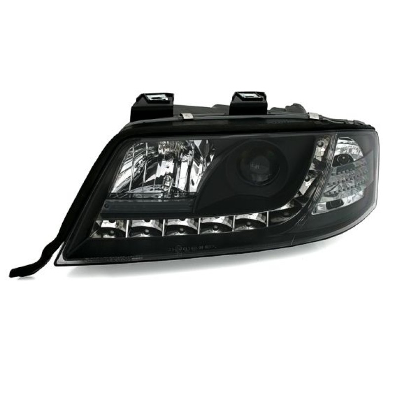 Φανάρια εμπρός Audi A6 με φώτα ημέρας (1997-2001) / Allroad 1999-2005 - μαύρα , με λάμπες (Η1) - σετ 2τμχ.