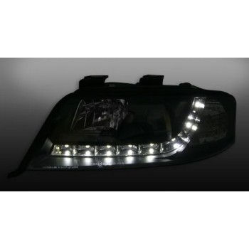 Φανάρια εμπρός Audi A6 με φώτα ημέρας (1997-2001) / Allroad 1999-2005 - μαύρα , με λάμπες (Η1) - σετ 2τμχ. Φανάρια εμπρός Audi A6 με φώτα ημέρας (1997-2001) / Allroad 1999-2005 - μαύρα , με λάμπες (Η1) - σετ 2τμχ.