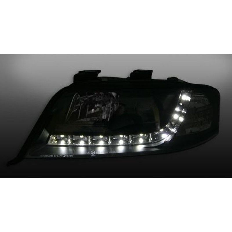 Φανάρια εμπρός Audi A6 με φώτα ημέρας (1997-2001) / Allroad 1999-2005 - μαύρα , με λάμπες (Η1) - σετ 2τμχ.