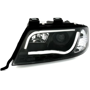 Φανάρια εμπρός Audi A6 C5 (1997-2001) led / Allroad 1999-2005 lightbar - μαύρα , με λάμπες (Η1) - σετ 2τμχ.