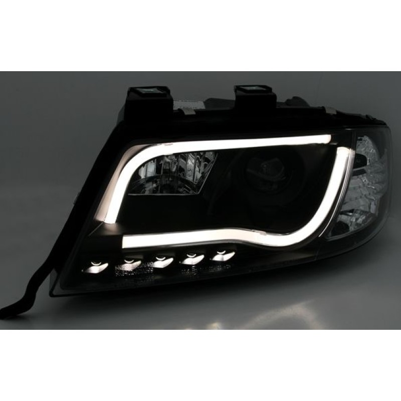 Φανάρια εμπρός Audi A6 C5 (1997-2001) led / Allroad 1999-2005 lightbar - μαύρα , με λάμπες (Η1) - σετ 2τμχ.