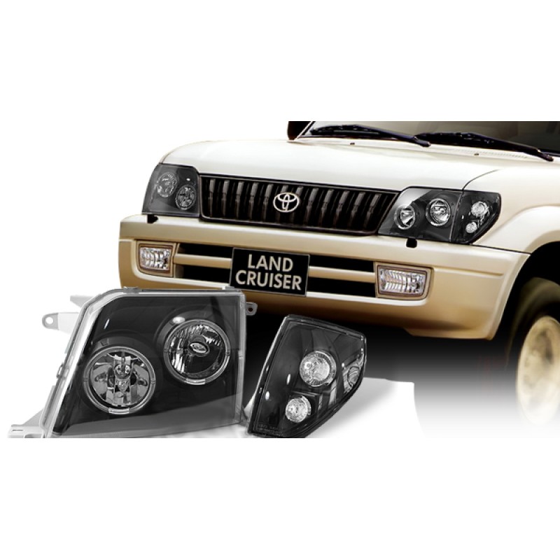 Φανάρια εμπρός Toyota Land Cruiser FJ90 (1996-2003) angel eyes - μαύρα , με λάμπες (Η1) - σετ 2τμχ.