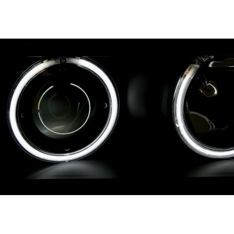 Φανάρια εμπρός Bmw E36 (1991-1999) 4d sedan angel eyes - μαύρα , με λάμπες (Η1) - σετ 2τμχ.