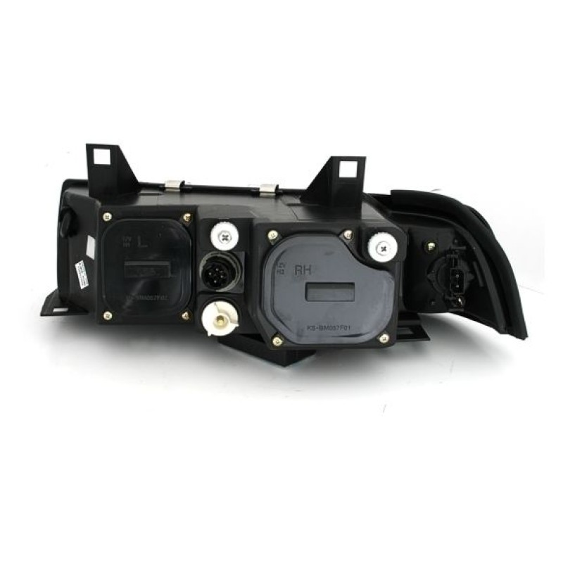 Φανάρια εμπρός Bmw E36 (1991-1999) 4d sedan angel eyes - μαύρα , με λάμπες (Η1) - σετ 2τμχ.