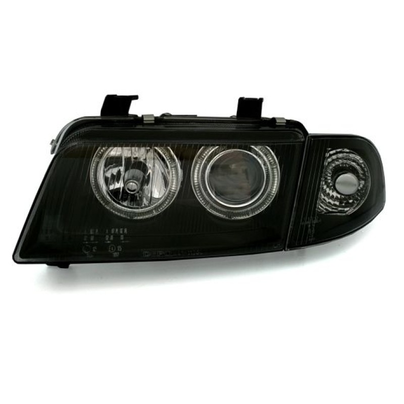 Φανάρια εμπρός Audi A4 (1995-1998) angel eyes - μαύρα , χωρίς λάμπες (Η7) - σετ 2τμχ.