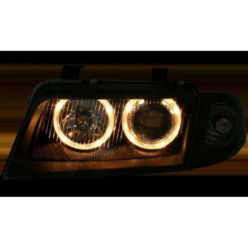 Φανάρια εμπρός Audi A4 (1995-1998) angel eyes - μαύρα , χωρίς λάμπες (Η7) - σετ 2τμχ.