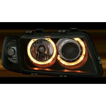 Φανάρια εμπρός Audi A3 (1996-2000) angel eyes -μαύρα , χωρίς λάμπες (Η7) - σετ 2τμχ.