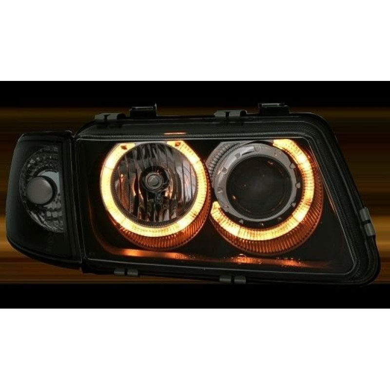 Φανάρια εμπρός Audi A3 (1996-2000) angel eyes -μαύρα , χωρίς λάμπες (Η7) - σετ 2τμχ.
