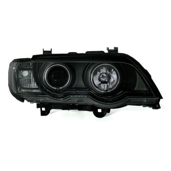 Φανάρια εμπρός BMW X5 (1999-2003) με φώτα ημέρας και angel eyes - μαύρα , με λάμπες (Η1) - σετ 2τμχ.