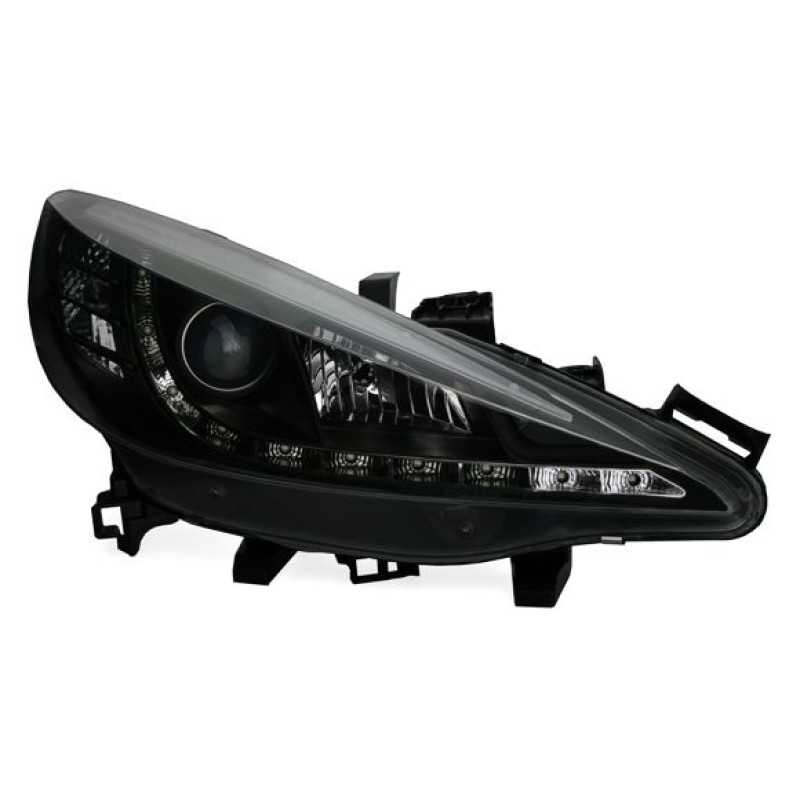 Φανάρια εμπρός Peugeot 207 (2006-20012) led - μαύρα , με λάμπες (Η1) - σετ 2τμχ.