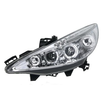 Φανάρια εμπρός Peugeot 207 (2006-2009) led angel eyes - ηλεκτρική ρύθμιση - chrome , με λάμπες (Η1) - σετ 2τμχ.