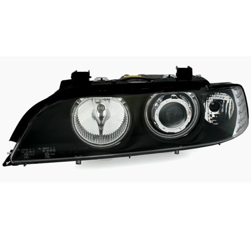 Φανάρια εμπρός BMW E39 (1995-2003) angel eyes - μαύρα , με λάμπες (Η1) - σετ 2τμχ.