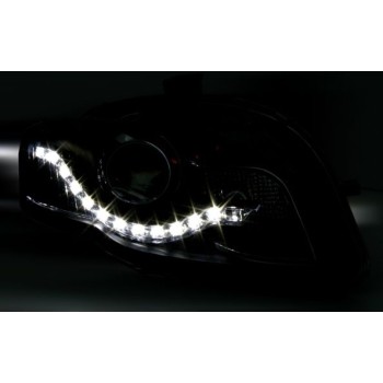 Φανάρια εμπρός Audi A4 B7 (2004-2008) led - chrome ,μαύρα , με λάμπες (Η1) - σετ 2τμχ.