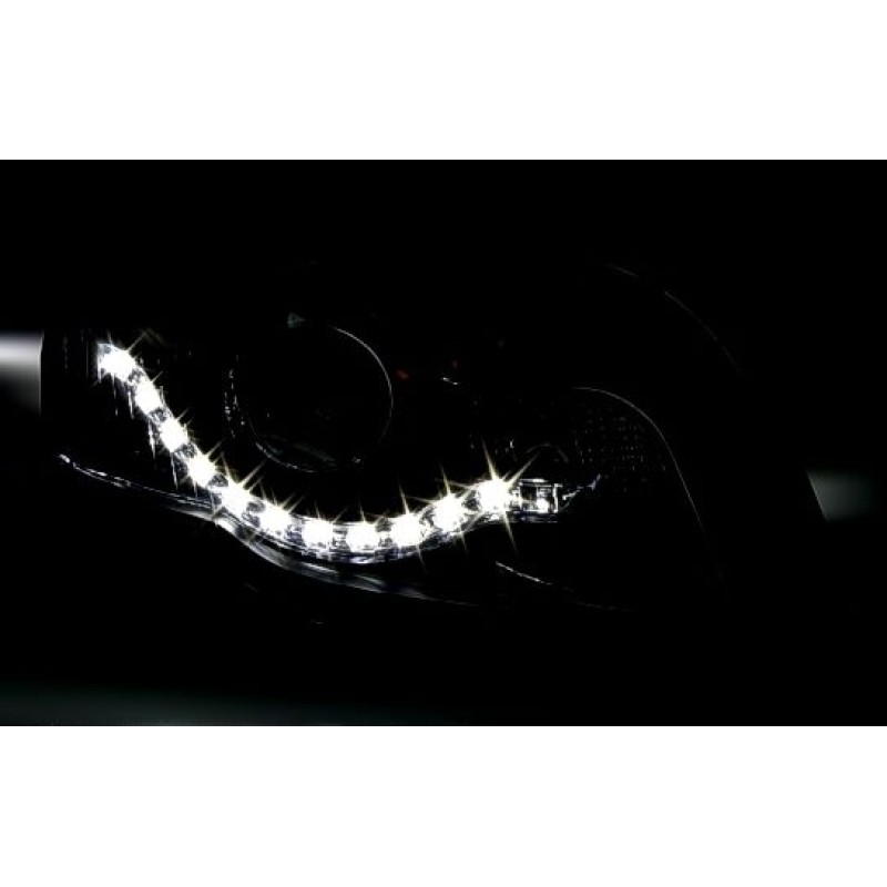 Φανάρια εμπρός Audi A3 (2003-2008) led Dayline - chrome , με λάμπες (Η9) - σετ 2τμχ.