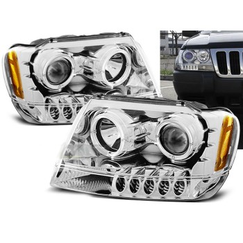 Φανάρια εμπρός Jeep Grand Cherokee (1999-2005) angel eyes - chrome , χωρίς λάμπες (Η7) - σετ 2τμχ.