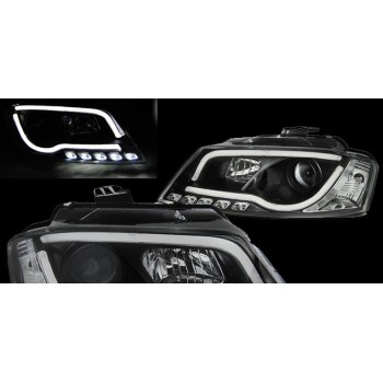 Φανάρια εμπρός Audi A3 (2008-2012) led Lightbar design - chrome ,μαύρα , με λάμπες (Η1) - σετ 2τμχ.
