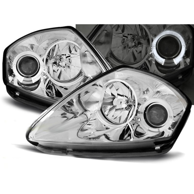 Φανάρια εμπρός Mitsubishi Eclipse (2000-2005) angel eyes - chrome , με λάμπες (Η1) - σετ 2τμχ.