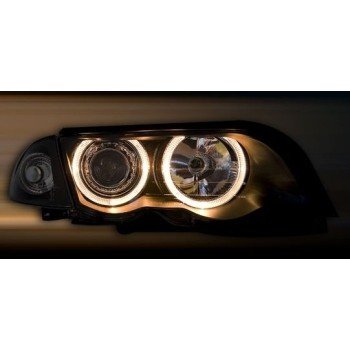 Φανάρια εμπρός BMW E46 sedan (1998-2001) angel eyes - μαύρα , χωρίς λάμπες (Η7) - σετ 2τμχ.