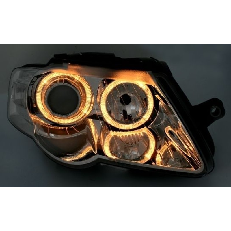Φανάρια εμπρός Vw Passat B6 / 3C (2005-2010) angel eyes - chrome , χωρίς λάμπες (Η7) - σετ 2τμχ.
