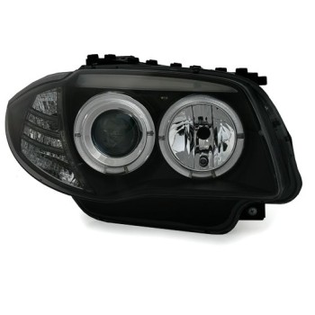 Φανάρια εμπρός BMW E87/Ε81 (2004-2011) angel eyes - μαύρα , με λάμπες (Η1) - σετ 2τμχ.