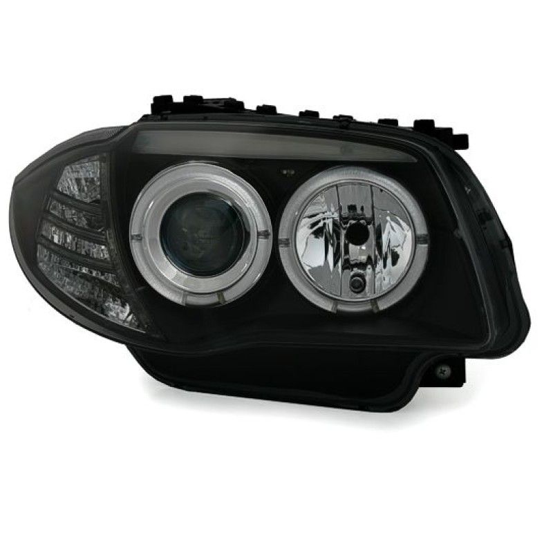 Φανάρια εμπρός BMW E87/Ε81 (2004-2011) angel eyes - μαύρα , με λάμπες (Η1) - σετ 2τμχ.