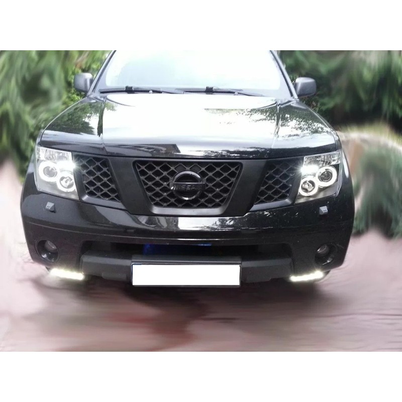 Φανάρια εμπρός Nissan Navara / Pathfinder (2005-2009) led angel eyes - chrome , με λάμπες (Η1) - σετ 2τμχ.