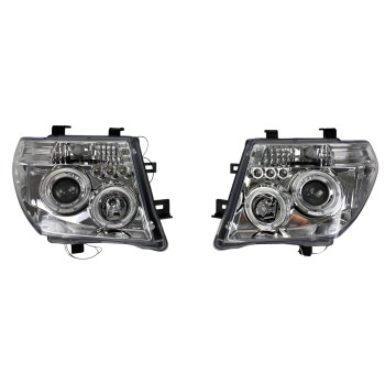 Φανάρια εμπρός Nissan Navara / Pathfinder (2005-2009) led angel eyes - chrome , με λάμπες (Η1) - σετ 2τμχ.