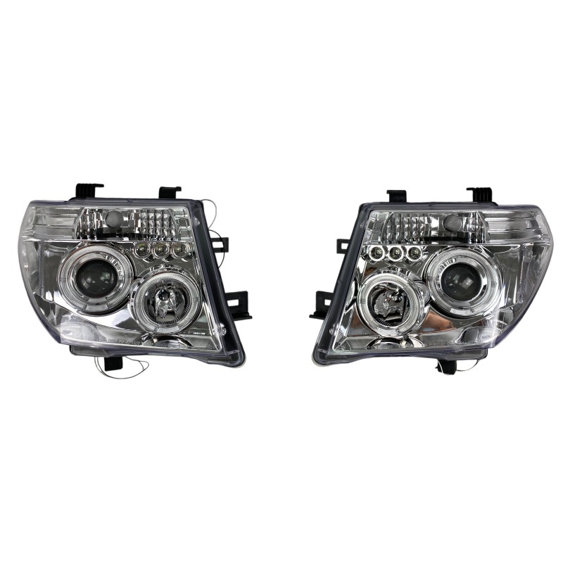 Φανάρια εμπρός Nissan Navara / Pathfinder (2005-2009) led angel eyes - chrome , με λάμπες (Η1) - σετ 2τμχ.