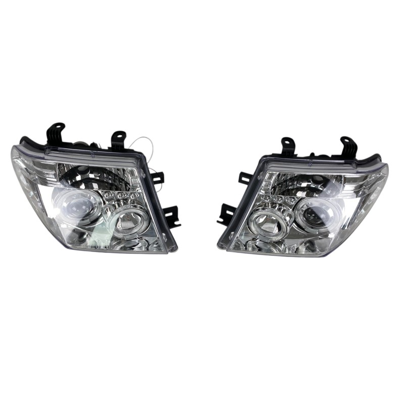 Φανάρια εμπρός Nissan Navara / Pathfinder (2005-2009) led angel eyes - chrome , με λάμπες (Η1) - σετ 2τμχ.