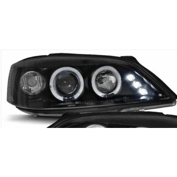 Φανάρια εμπρός Opel Astra G (1998-2004) led angel eyes - CCFL , μαύρα , με λάμπες (Η1) - σετ 2τμχ.