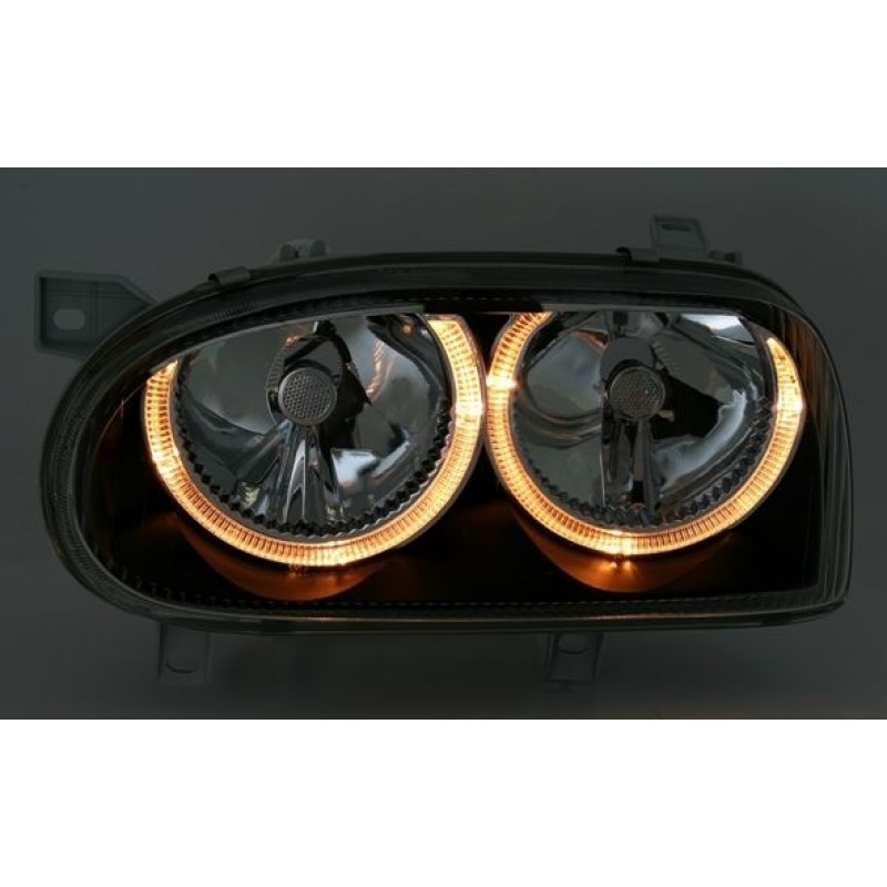 Φανάρια εμπρός Vw Golf 3 R32 design angel eyes - μαύρα , χωρίς λάμπες (Η7) - σετ 2τμχ.