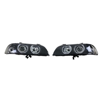 Φανάρια εμπρός BMW E39 (1995-2000) angel eyes - μαύρα , χειρ.ρύθμιση , χωρίς λάμπες (Η7) - σετ 2τμχ.