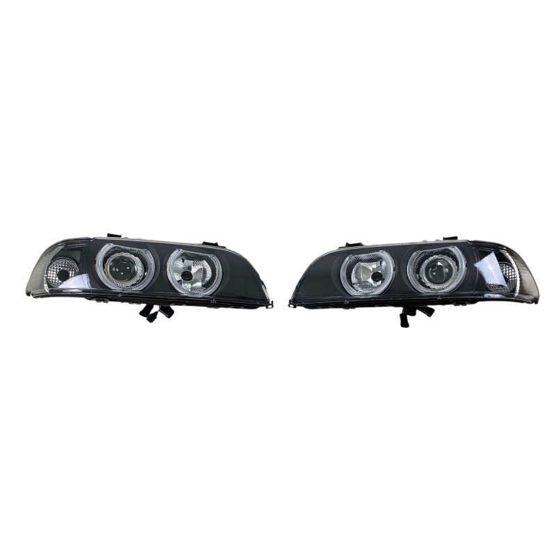 Φανάρια εμπρός BMW E39 (1995-2000) angel eyes - μαύρα , χειρ.ρύθμιση , χωρίς λάμπες (Η7) - σετ 2τμχ.