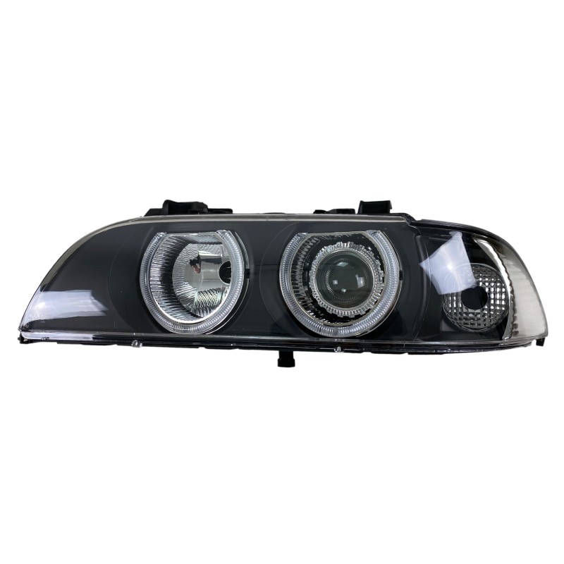 Φανάρια εμπρός BMW E39 (1995-2000) angel eyes - μαύρα , χειρ.ρύθμιση , χωρίς λάμπες (Η7) - σετ 2τμχ.