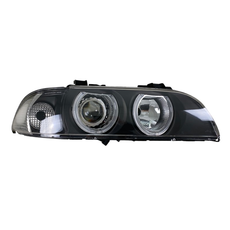 Φανάρια εμπρός BMW E39 (1995-2000) angel eyes - μαύρα , χειρ.ρύθμιση , χωρίς λάμπες (Η7) - σετ 2τμχ.