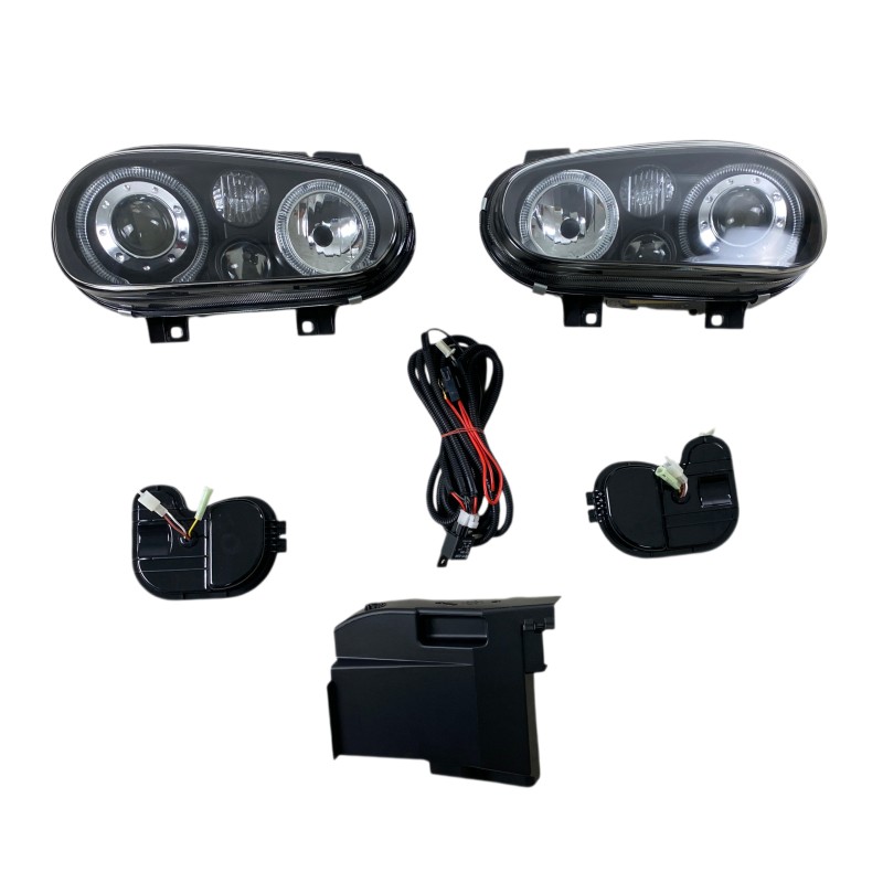 Φανάρια εμπρός Vw Golf IV R32 angel eyes - μαύρα , χωρίς λάμπες (Η7) - σετ 2τμχ.