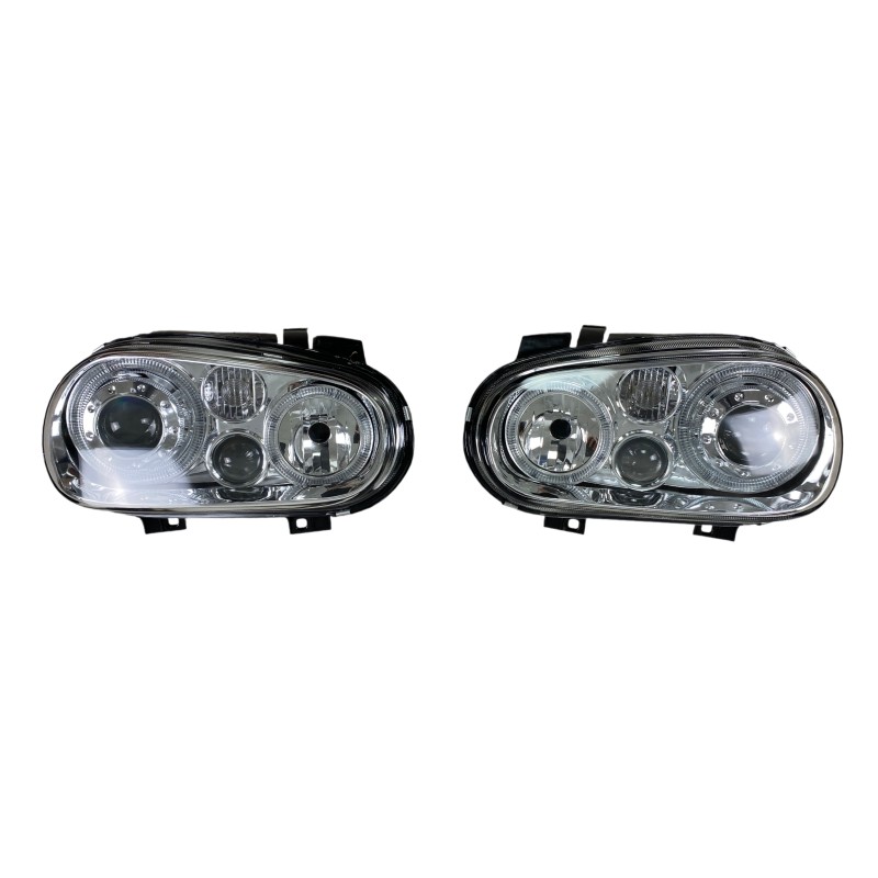 Φανάρια εμπρός Vw Golf IV R32 angel eyes - chrome , χωρίς λάμπες (Η7) - σετ 2τμχ.