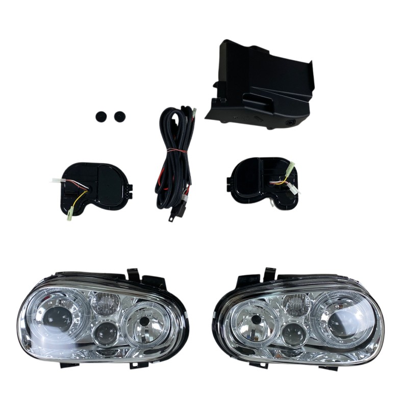 Φανάρια εμπρός Vw Golf IV R32 angel eyes - chrome , χωρίς λάμπες (Η7) - σετ 2τμχ.