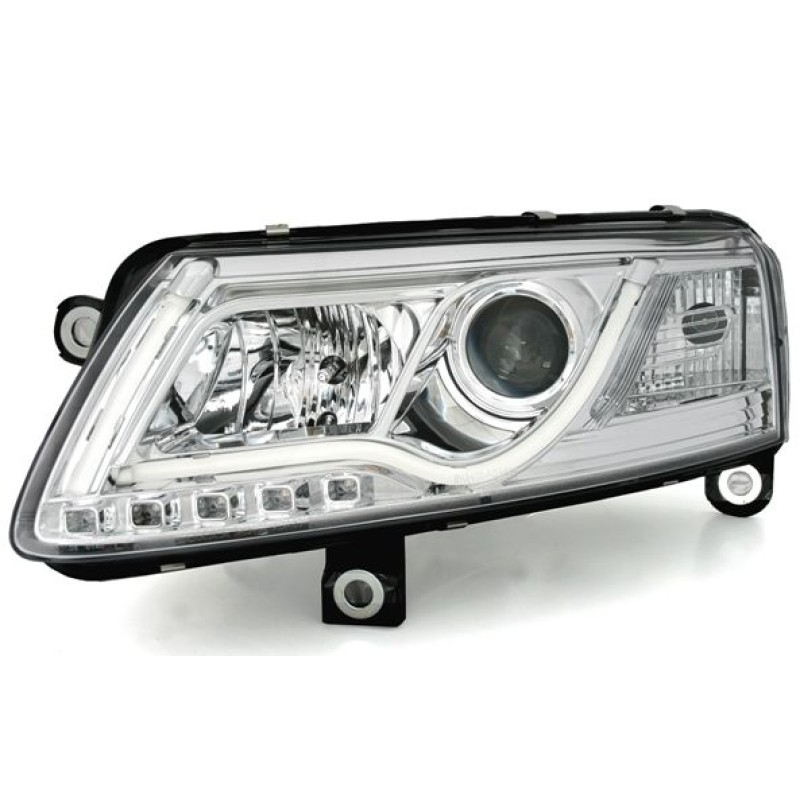 Φανάρια εμπρός Audi A6 C4 (2004-2008) led lightbar - chrome , χωρίς λάμπες (Η7) - σετ 2τμχ.