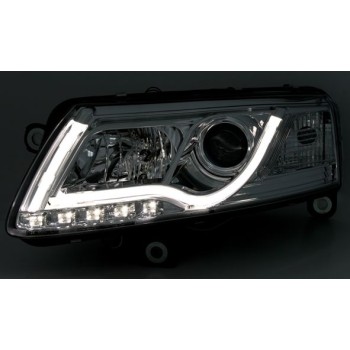 Φανάρια εμπρός Audi A6 C4 (2004-2008) led lightbar - chrome , χωρίς λάμπες (Η7) - σετ 2τμχ. Φανάρια εμπρός Audi A6 C4 (2004-2008) led lightbar - chrome , χωρίς λάμπες (Η7) - σετ 2τμχ.
