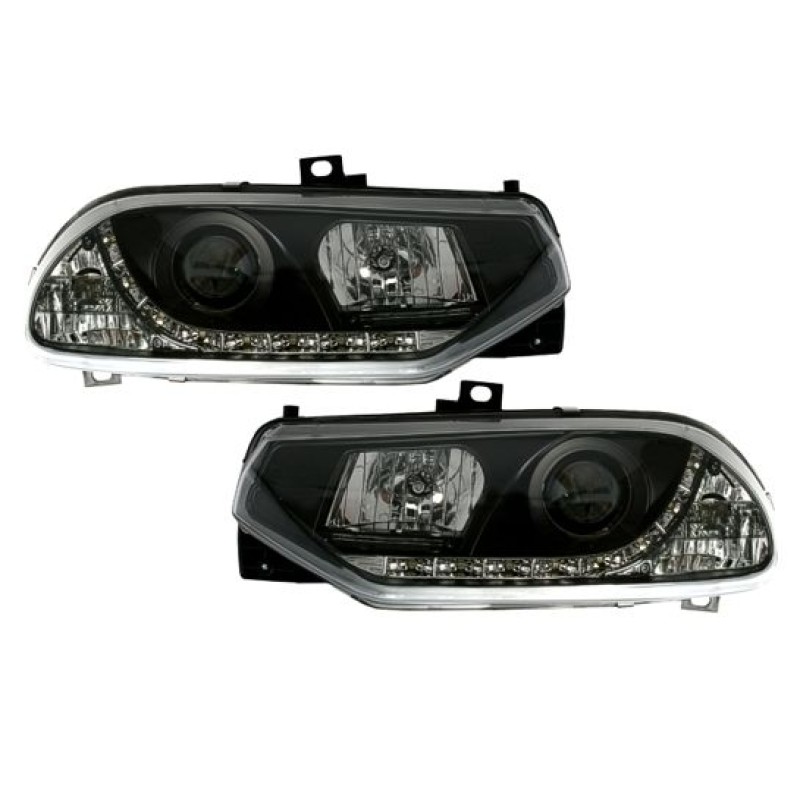 Φανάρια εμπρός Alfa Romeo 156 (1997-2003) led - μαύρα , με λάμπες (Η1) - σετ 2τμχ.
