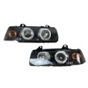 Φανάρια εμπρός BMW E36 (1991-1999) 4d sedan angel eyes - black , με λάμπες (Η1) - σετ 2τμχ.