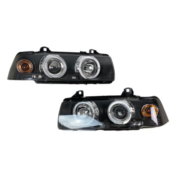 Φανάρια εμπρός BMW E36 (1991-1999) 2d coupe angel eyes - μαύρα , με λάμπες (Η1) - σετ 2τμχ. Φανάρια εμπρός BMW E36 (1991-1999) 2d coupe angel eyes - μαύρα , με λάμπες (Η1) - σετ 2τμχ.
