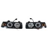 Φανάρια εμπρός BMW E36 (1991-1999) 2d coupe angel eyes - μαύρα , με λάμπες (Η1) - σετ 2τμχ.